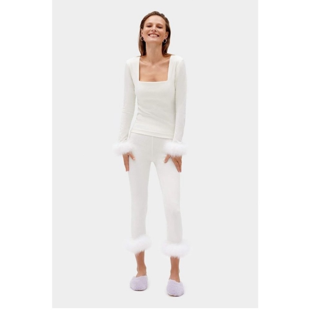 Sleeper Women’s Weekend Chic 2-piece Lounge Set Pajamas Feather White sz L NWT